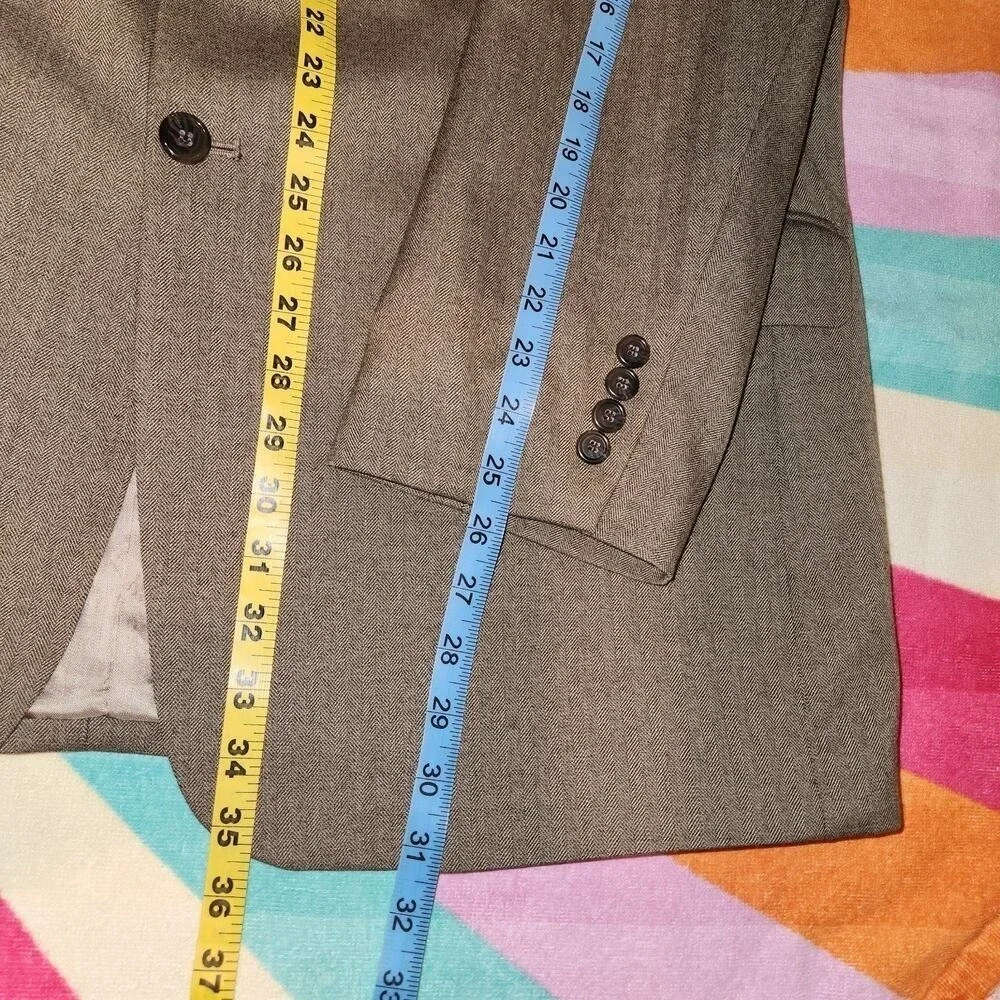 46 HAGGAR Beige Brown Blazer Mini Herringbone Academia Jacket Sport Coat TAN 46L